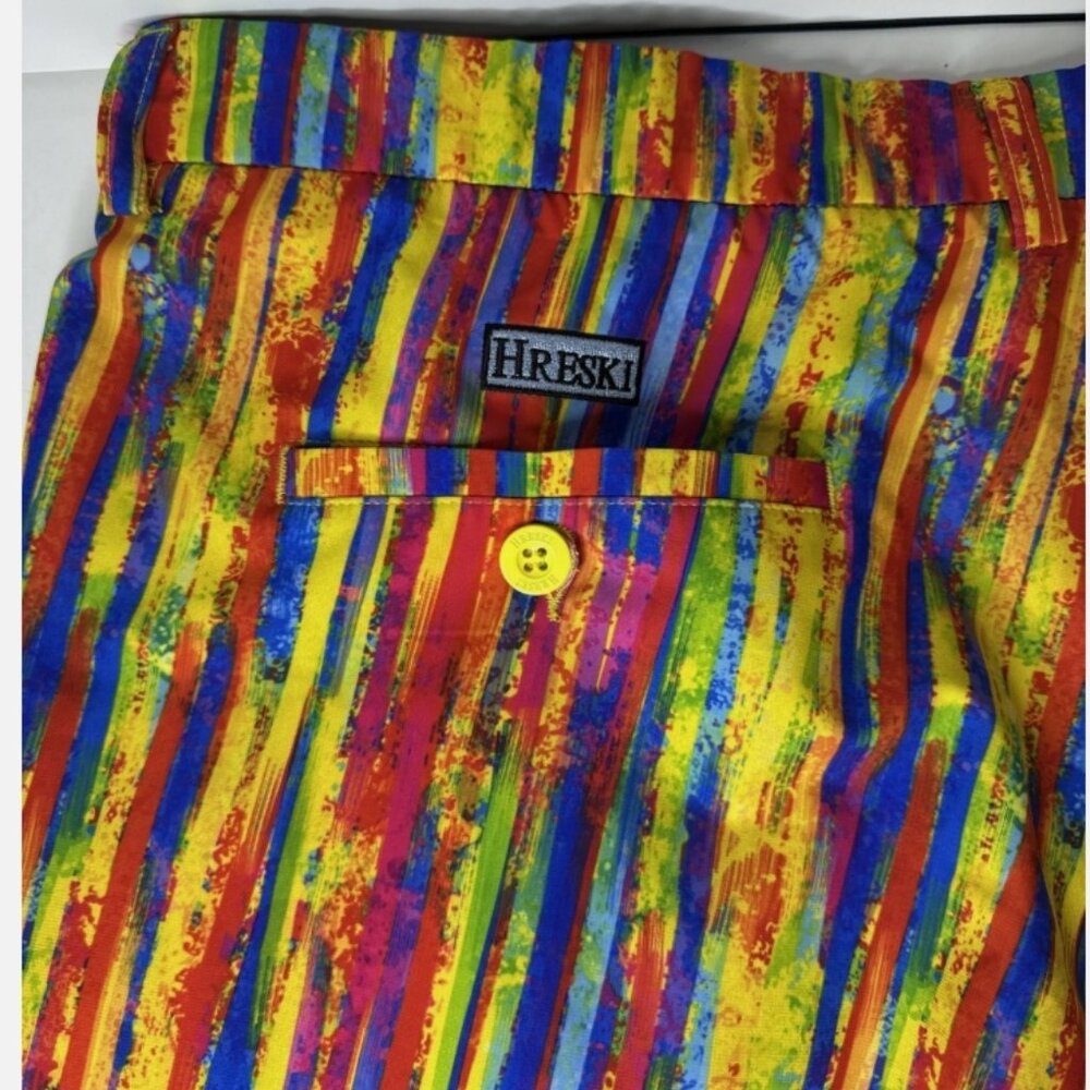 Hreski Golf Shorts Men's Size 42 Abstract Paint Stripes Colorful Rare